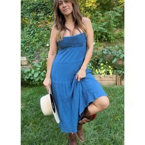 Strappy Shirred Maxi Dress – Deep Sky Blue